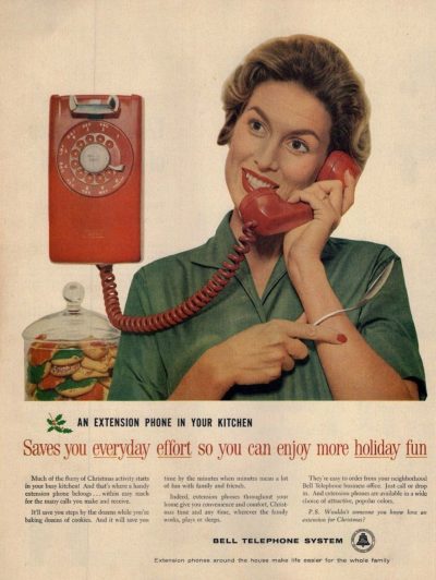 1959 Bell System advertisement for wall mounted rotary dial telephone