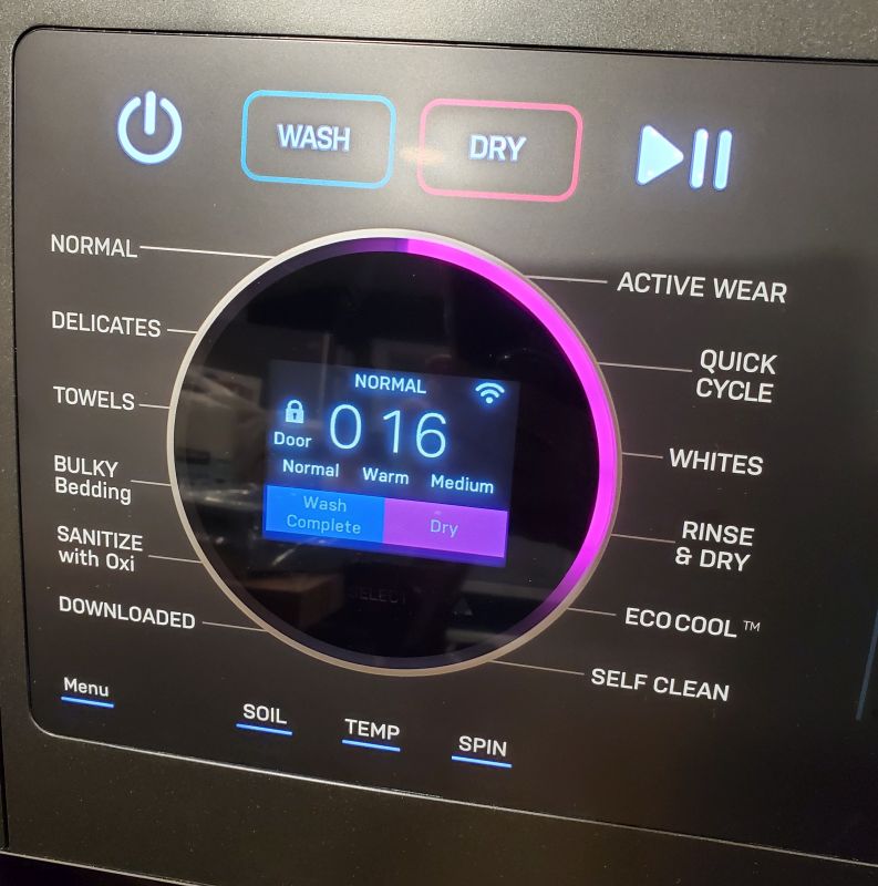 Laundry machine control panel showing the drying cycle