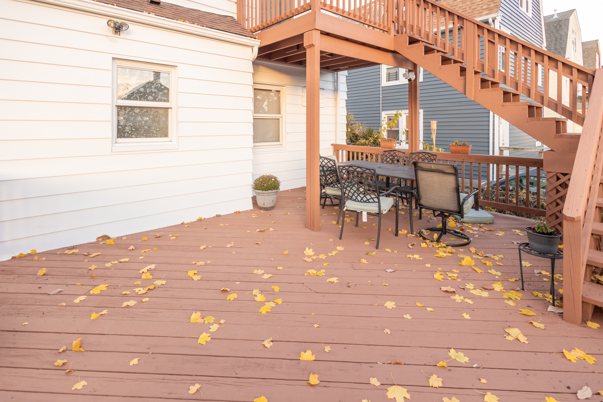 Peaceful sunlit patio.